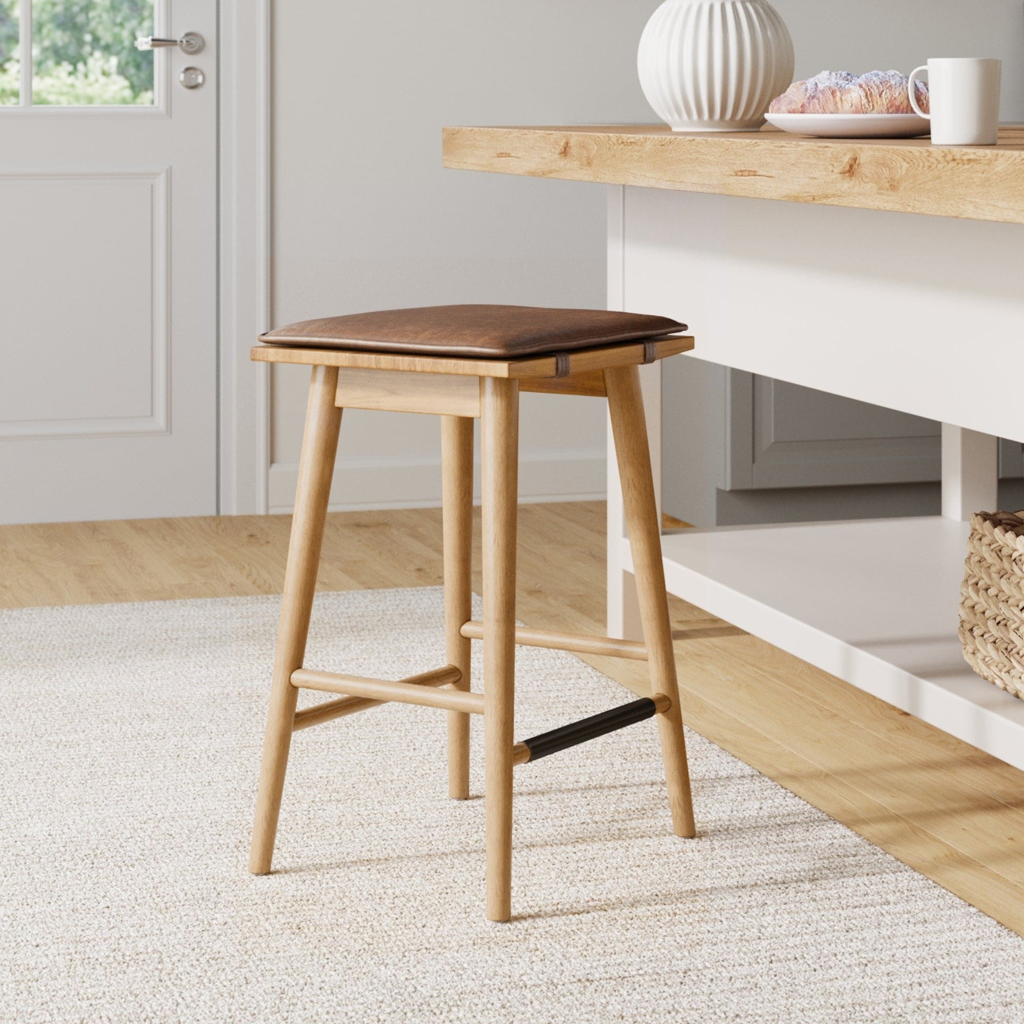 Barker Boucle Upholstered Barstool, Backless Counter Height Stool with Cushion