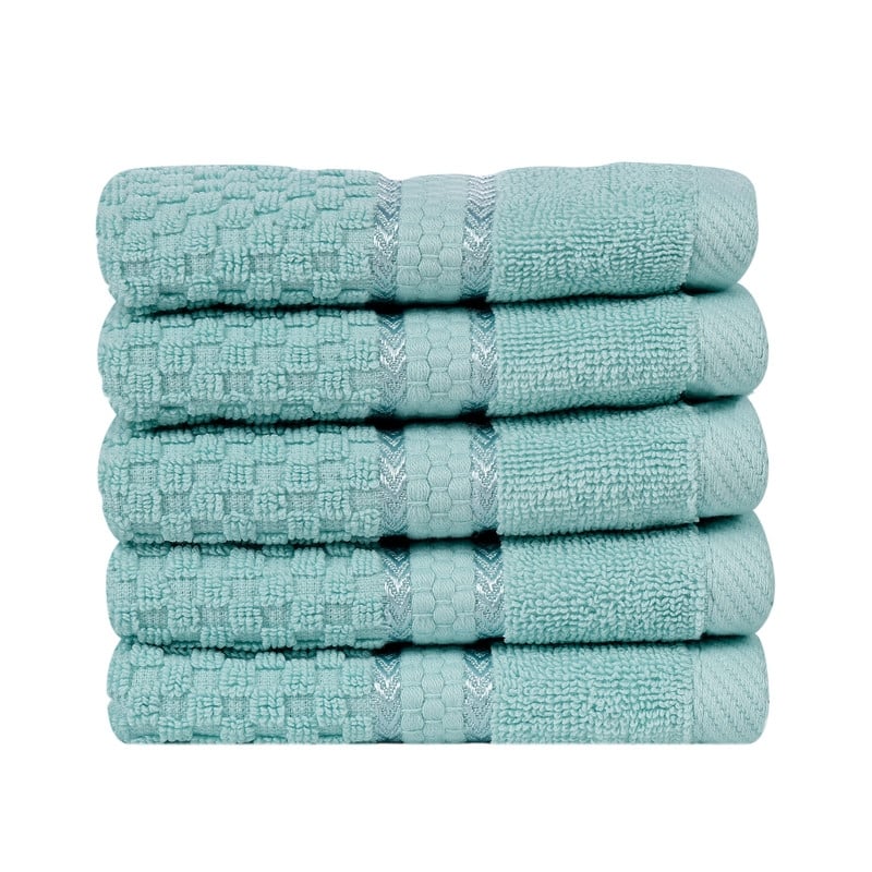 Pure Cotton 600 GSM Absorbent Washcloths 12x12 Inch by Ample Decor - 5 Pcs - Mint Green