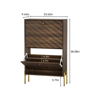 Shoe Cabinet with 2 Flip Drawers, Large Capacity Wood Storage Cabinet, Shoe Rack with Adjustable Shelves & Metal Legs