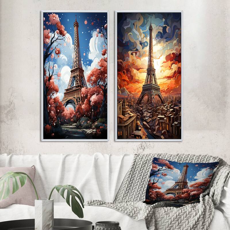 Designart "Paris In Spring Bloom I" City Paris Wall Art Décor - Traditional Gallery Set For Office Decor - 32 in. wide x 32 in. high - White