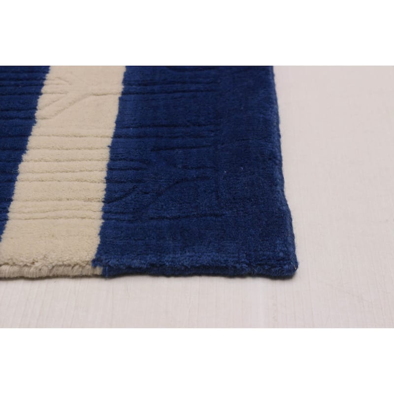ECARPETGALLERY Hand Loomed Kashkuli Gabbeh Cream, Navy Wool Rug - 5'3 x 7'7