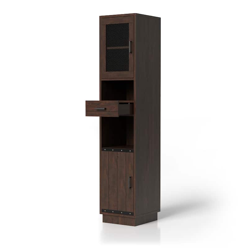Hury Farmhouse Walnut Multi-Storage TV Tower by Furniture of America