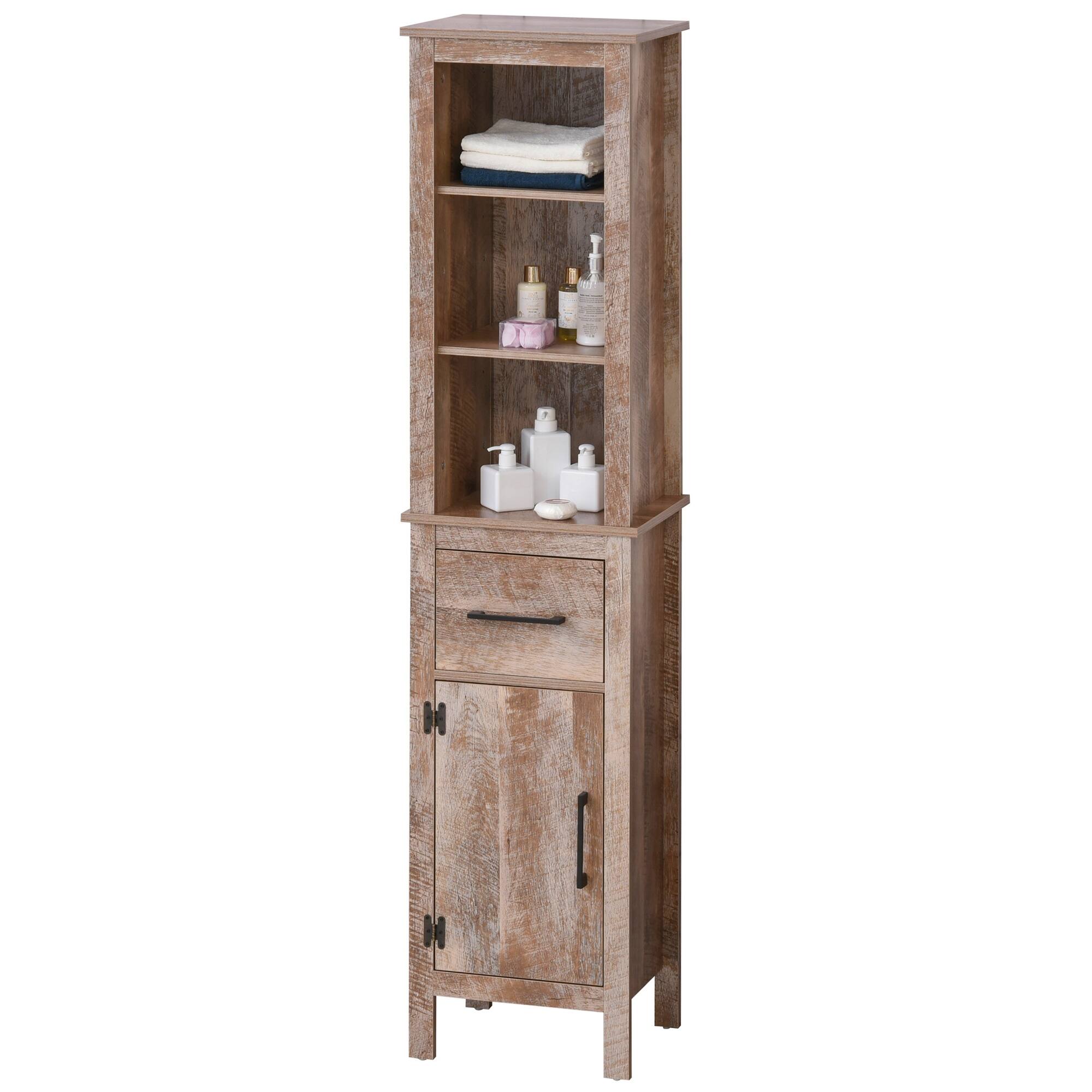 kleankin Tall Wooden Bathroom Storage with 3 Tier Open