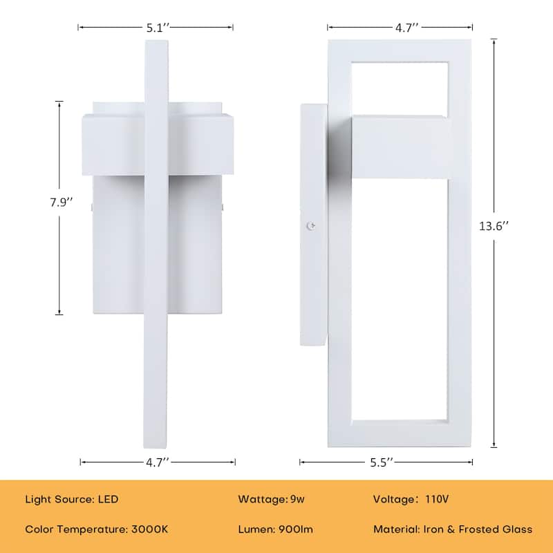 Integrated LED Black/White Aluminum Outdoor 1-Light Wall Sconce