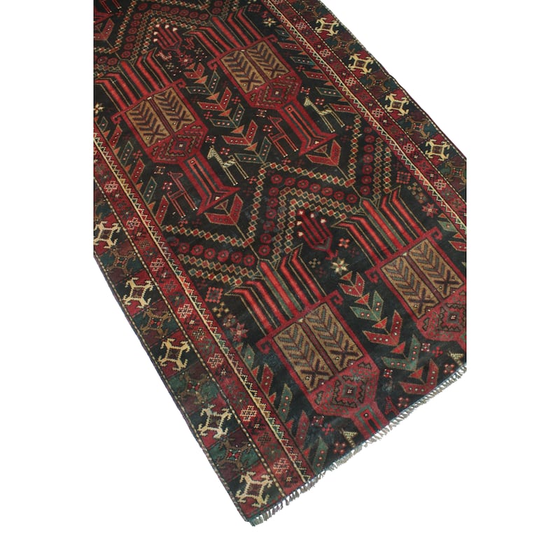 Vintage Distressed Shuhrat Charcoal/Red Runner - 3'3" x 8'4"