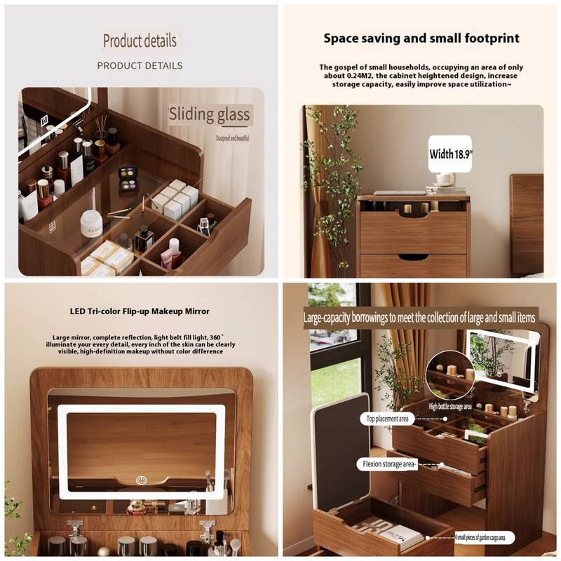 Flip-Top Vanity Table with Lighted Mirror, Makeup Desk, Included Stool