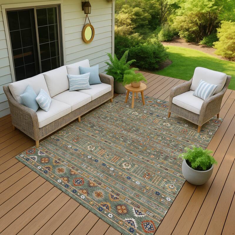 Machine Washable Indoor/ Outdoor Boho Moroccan Chantille Rug - Sage - 2'6" x 3'10"