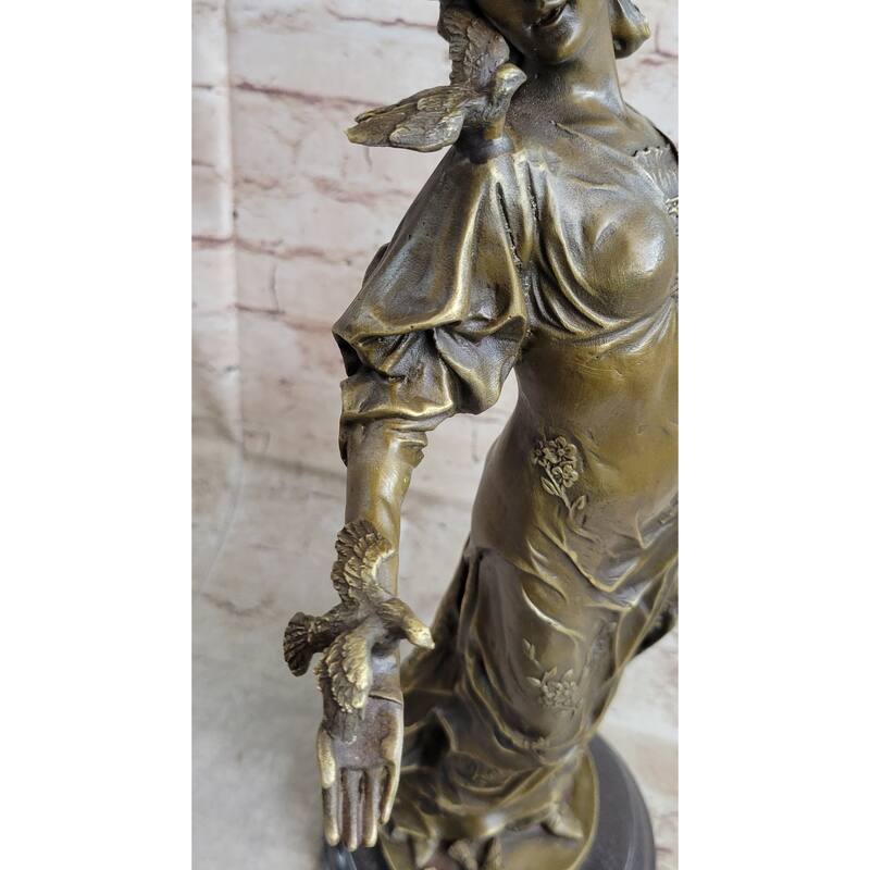 Incredible Large Victorian Solid Bronze Princess Female Bird Figurine Statue Art