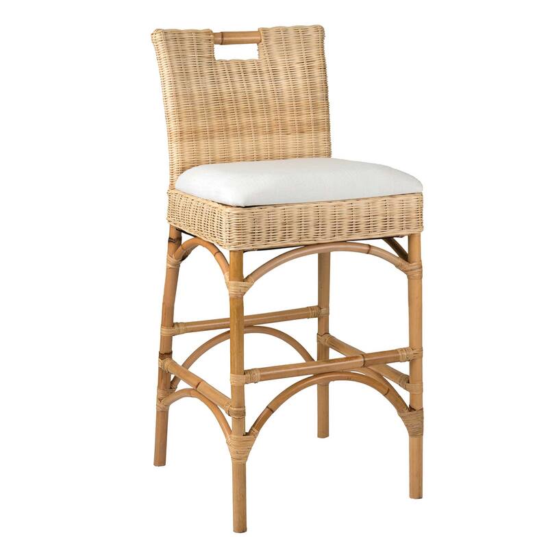 Handmade Natural Rattan Cushioned Bar Stool by East at Main
