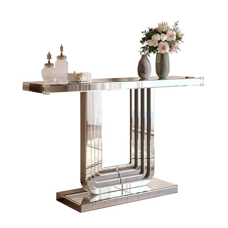 Mirrored 47" Console Table, Silver Entryway Table With U Base