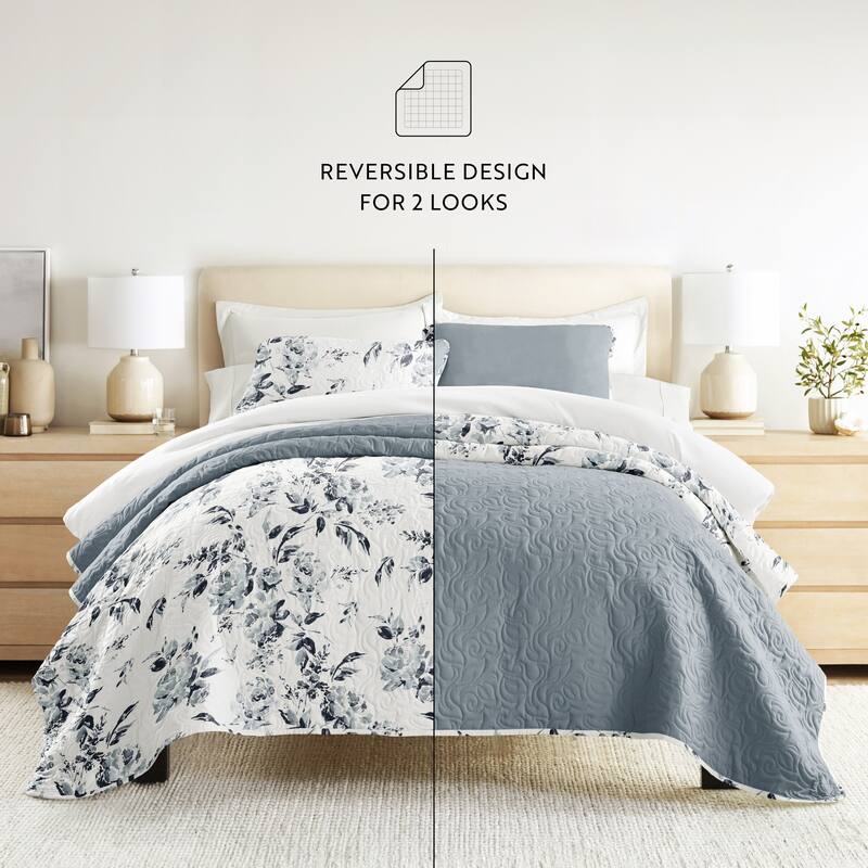 Becky Cameron All Season 3 Piece Floral Reversible Quilt Set