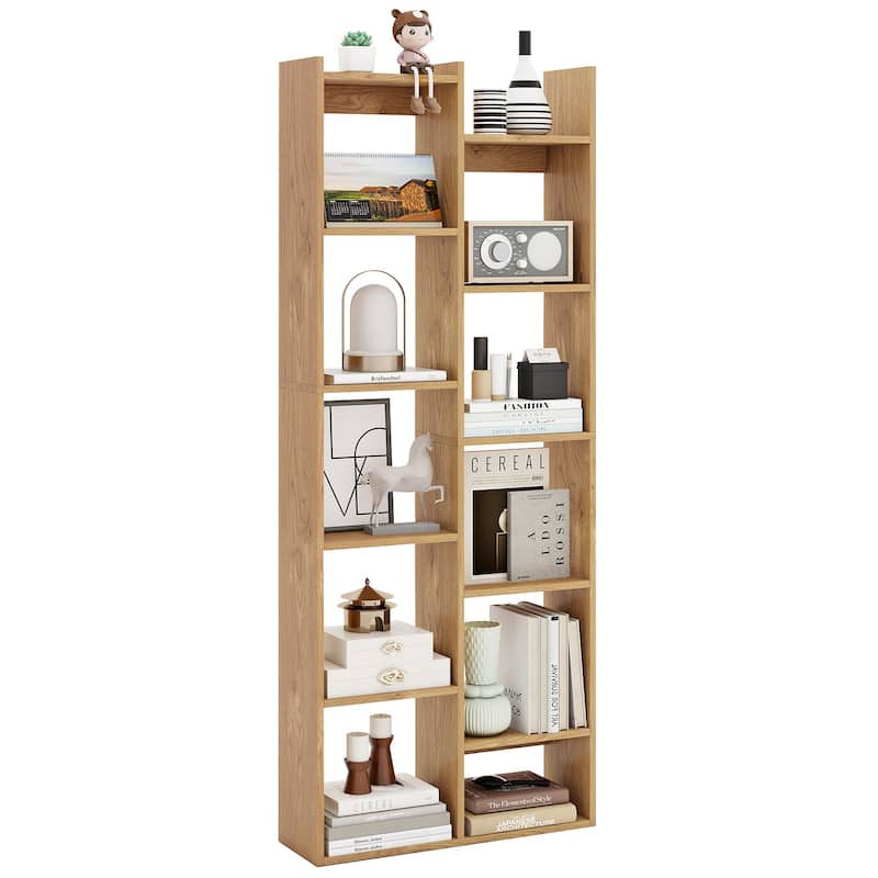 Gymax 11-Tier Bookcase w/Anti-Tipping Kits Wood Display Shelf - Natural