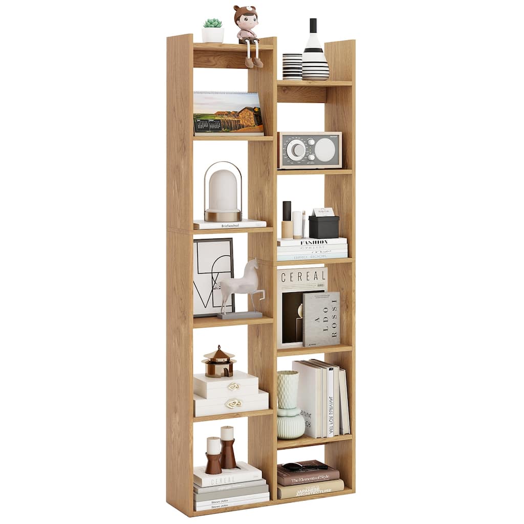 Gymax 11-Tier Bookcase w/Anti-Tipping Kits Wood Display Shelf