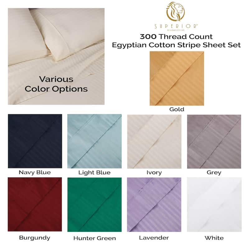 Superior Egyptian Cotton 300 Thread Count Stripe Deep Pocket 4 Piece Bed Sheet Set