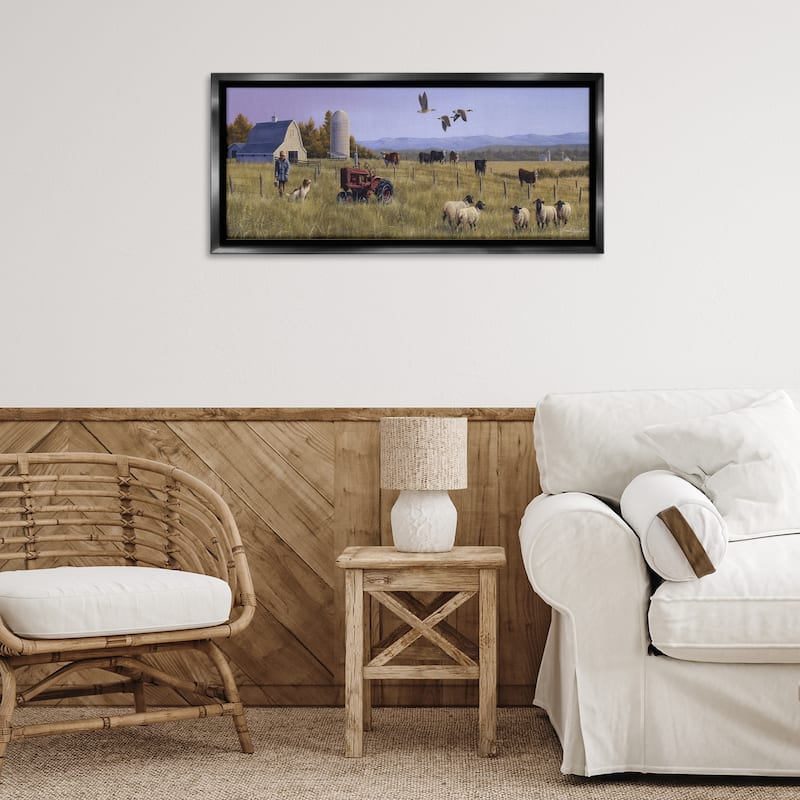 Stupell Geese Over Lush Farm Scene Framed Floater Canvas Wall Art Design By Frank Parker (Young)