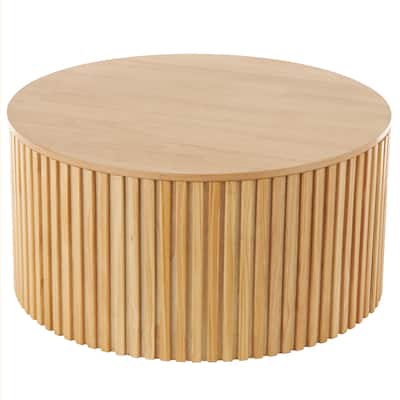 Wood Handmade Ribbed Coffee Table with Slatted Base - Brown or Black - Roche River Decor