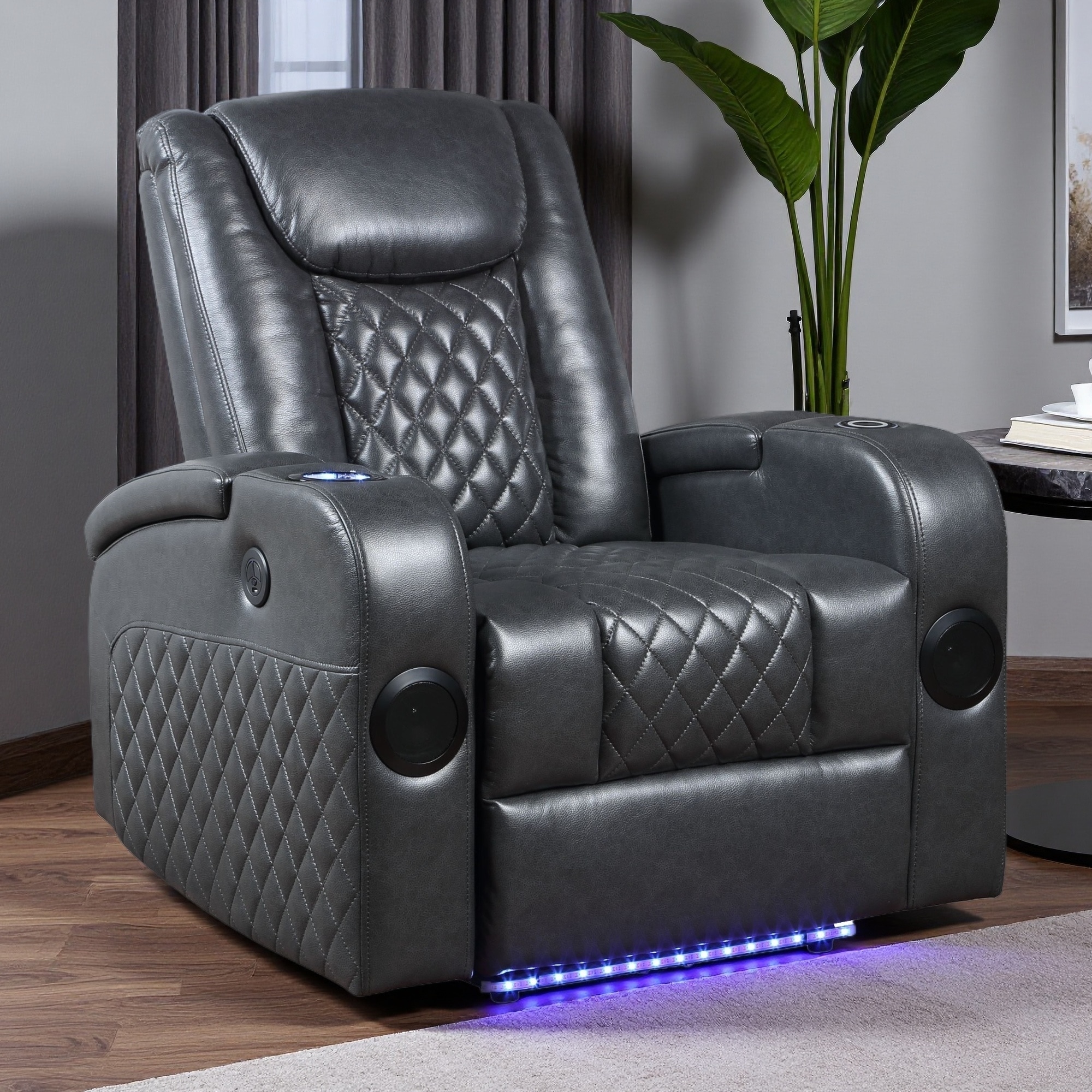 Faux Leather Power Motion Recliner Chair with Bluetooth, Wireless Charger & LED