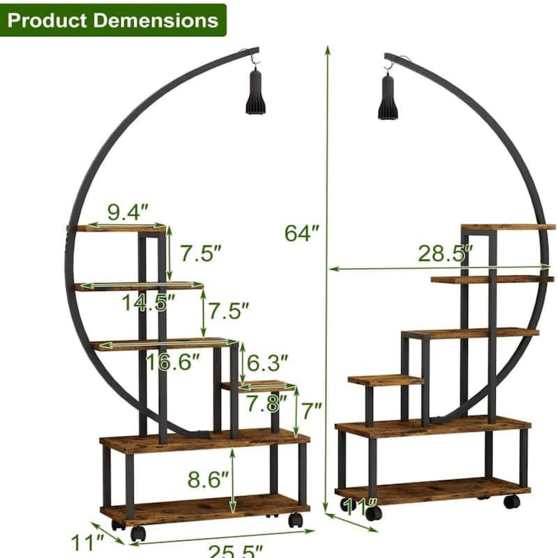 6-Tier Half Moon Plant Stand with Grow Lights and Wheels