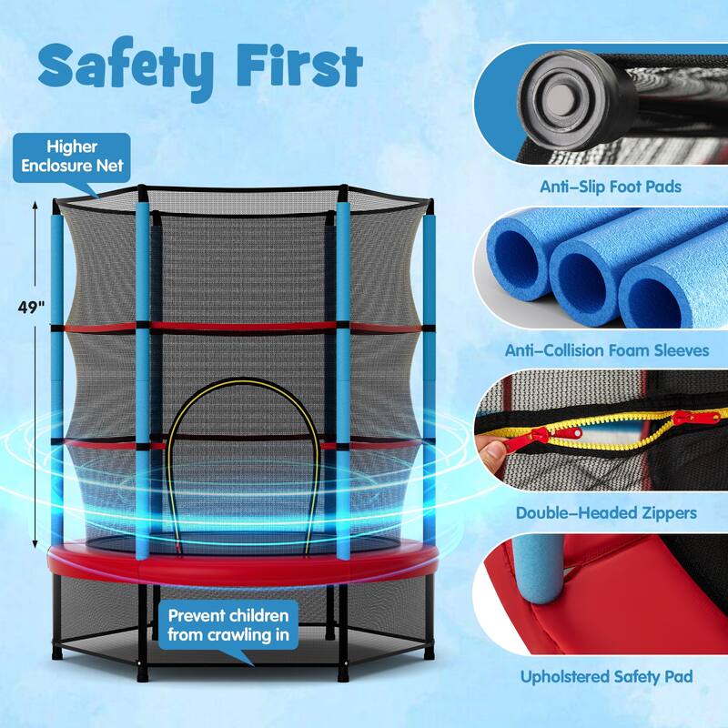 Gymax 55'' Mini Trampoline for Kids w/ Safety Enclosure Net & Seamless