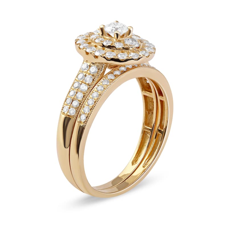 IGI Certified 1ct TDW Diamond Oval Frame Halo Bridal Set in 14K Gold for Women