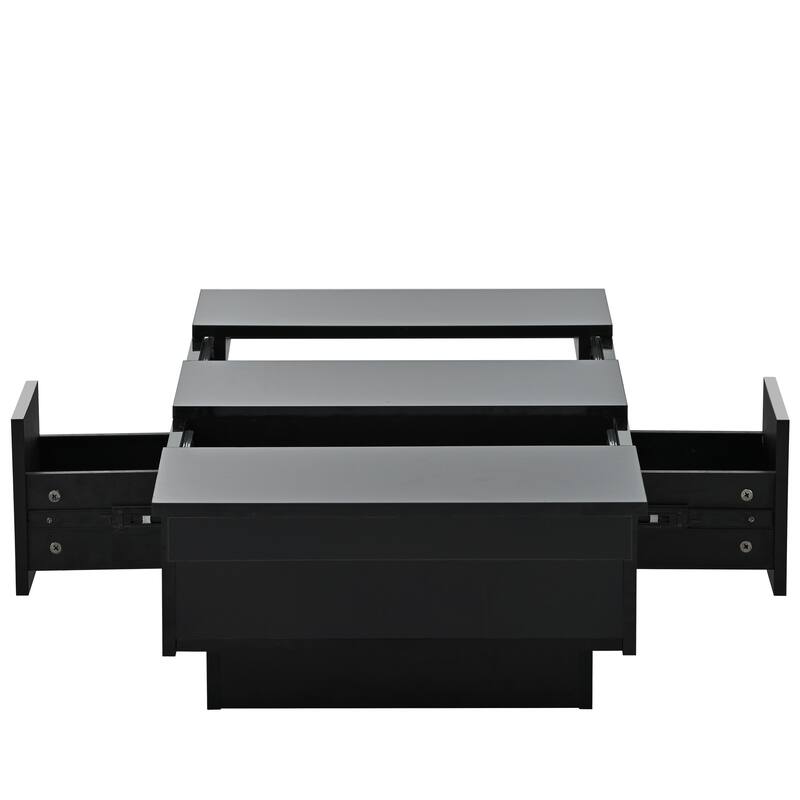 Extendable Coffee Table, Rectangle Center Table w/ 2 Drawers,High-Gloss Hidden Storage Wood Cocktail Table for Living Room