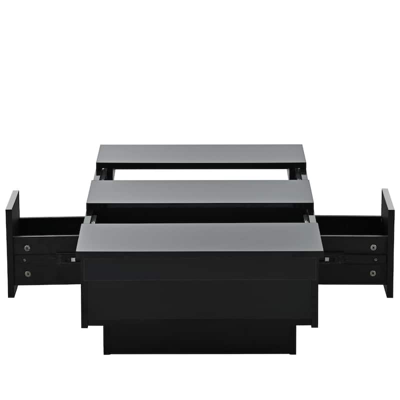Stylish Coffee Table with 2 Storage Compartments, 2 Drawers and Sliding desktop, for Living Room, Black