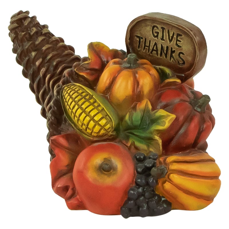 8.5" Fall Harvest "Give Thanks" Cornucopia Decoration
