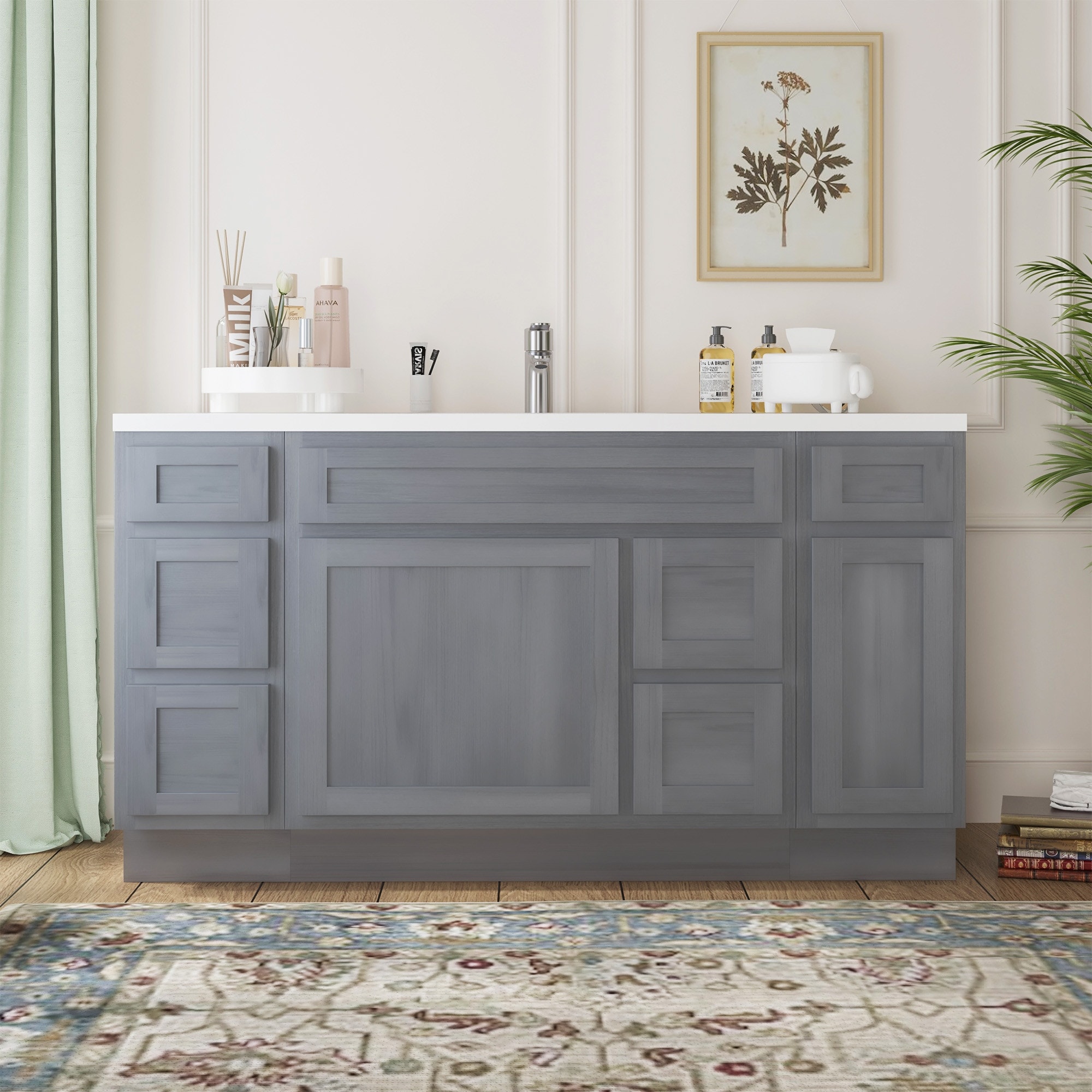 Vanity Art Montclair 60" Oak Freestanding Bathroom Vanity Cabinet without Top
