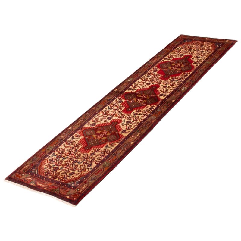 ECARPETGALLERY Hand-knotted Andelz Cream, Red Wool Rug - 2'8 x 10'6