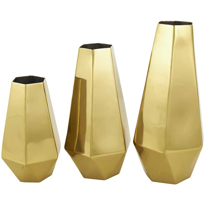 Stainless Steel Metal Geometric Hexagon Shaped Decorative Vase with Varying Heights - Set of 3 Gold - Roche River Decor