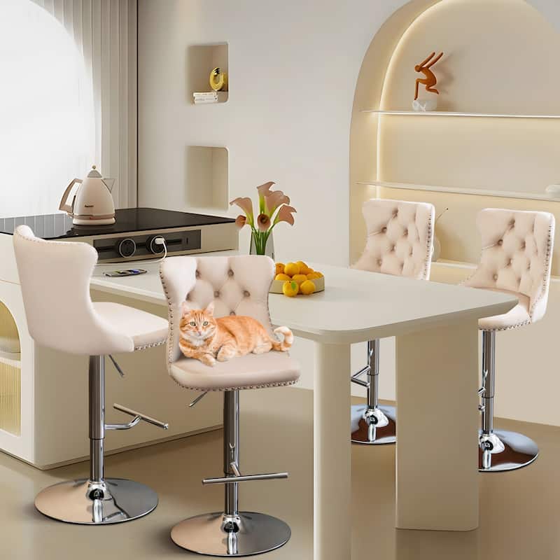 Velvet Adjustable Swivel Counter Height Barstools Set of 6