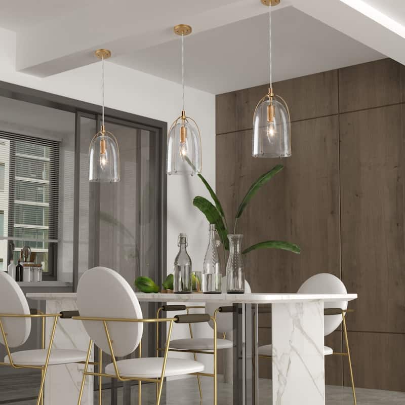 Mini Modern Gold 1-light Compact Glass Island Pendant Lights for Dining Room - D5.06" x H8.57"