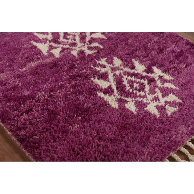 Purple Plush Moroccan Accent Rug Hand-Knotted Wool Carpet - 3'0" x 5'5"