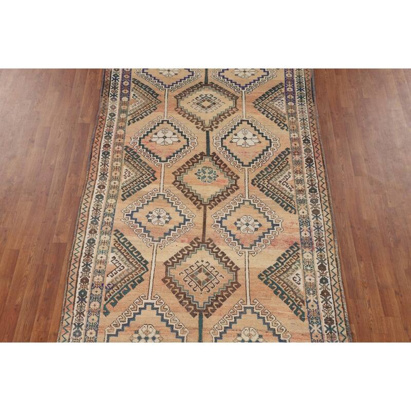 Orange Geometric Bakhtiari Persian Vintage Rug Handmade Wool Carpet - 5'0" x 10'0"