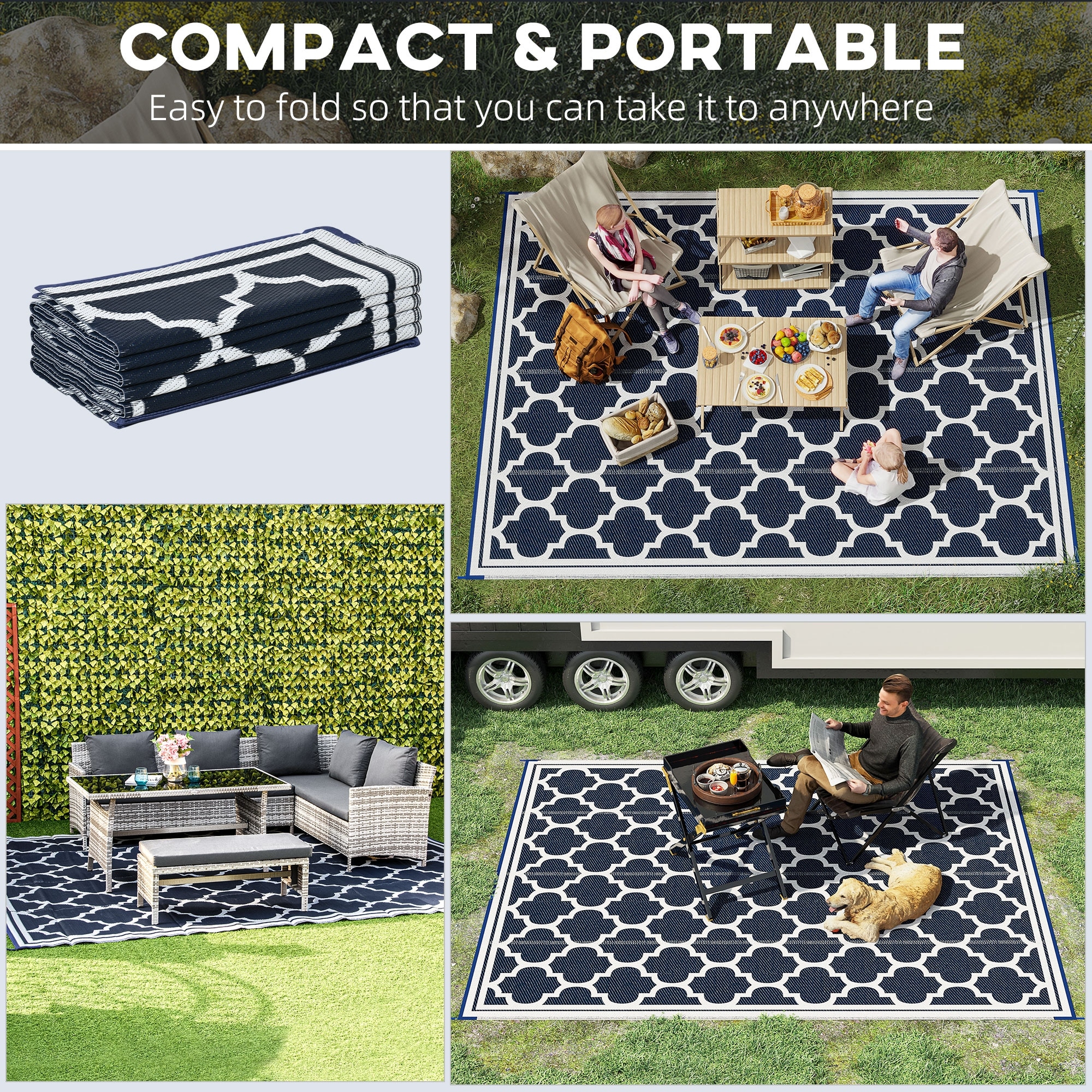 Reversible Mats, Plastic Straw Rug, Modern Area Outdoor Rug for Patio  Clearance Decor, Large Floor Mat for Outdoors, RV, Backyard, Deck, Picnic,  Beach, Trailer, Camping (F/Black & Beige, 6 X 9 Feet) –