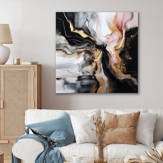 Designart "Black Gold Marble Splash I" Abstract Marble Metal Wall Art