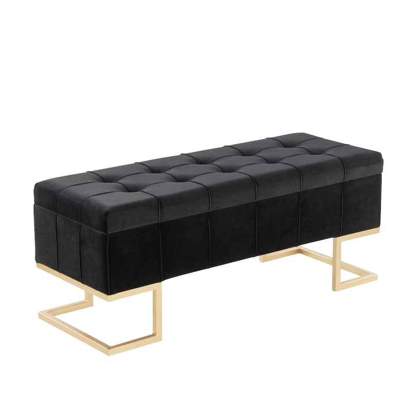 Silver Orchid Crossgar Velvet Storage Bench with Flip-Top Lid - Black Velvet