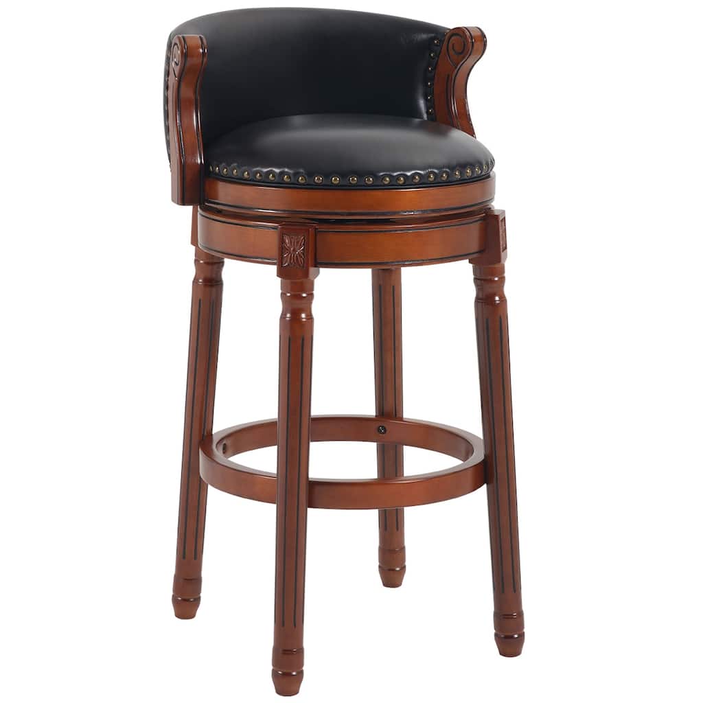 Cow top Leather Wooden Bar Stools, 360 Degree Swivel Bar Chair with Backs,Bar height Couner Height Barstools(black 1pc)