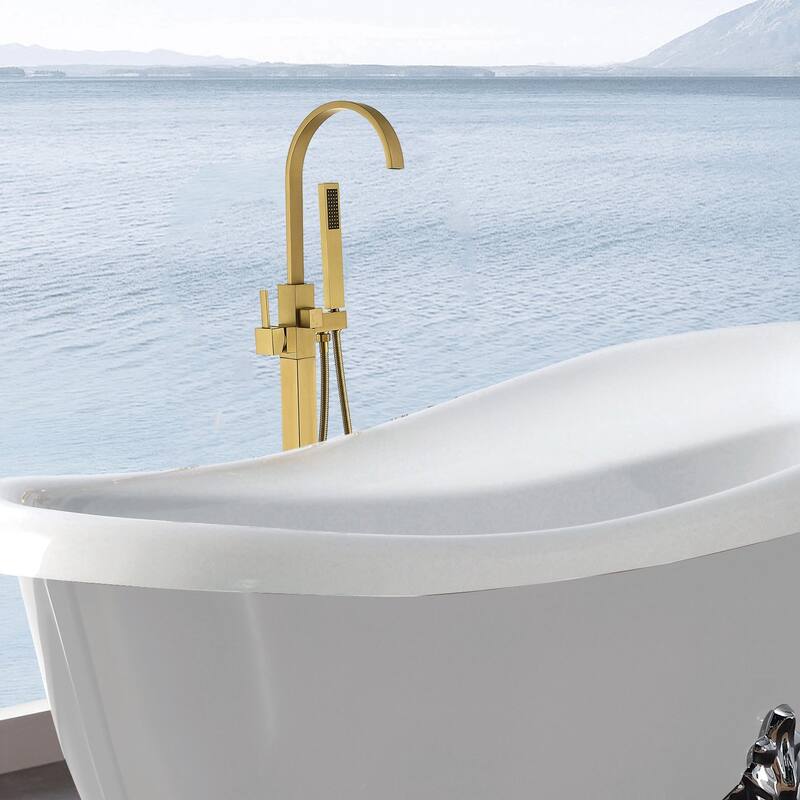Freestanding Cross Double Handle High Arc Bathtub Faucet with Shower