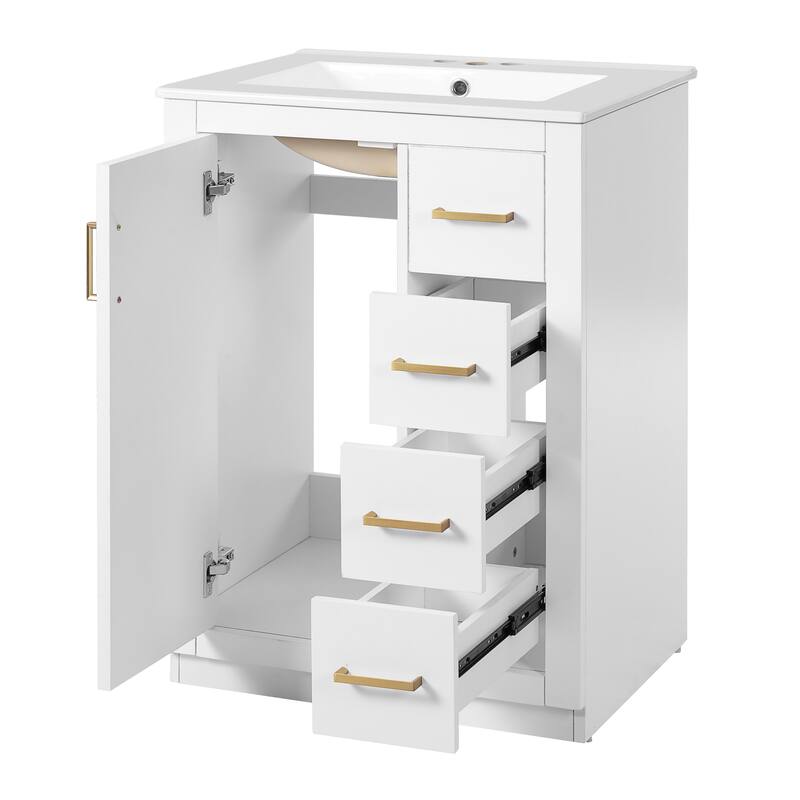 24" Freestanding Bathroom Cabinet with Integrated White Ceramic Sink - 24.1'' x 18.3'' x 33.7''