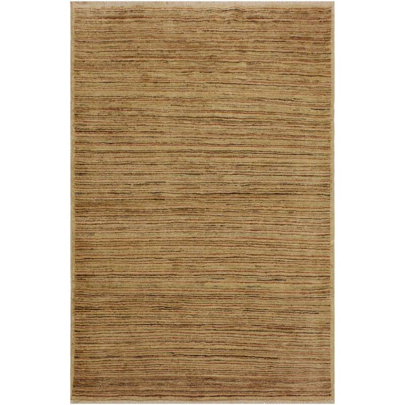 Boho Earthline Gabbeh Hand Knotted Wool Area Rug - 4'2'' x 5'9'' - Beige/Rust/Brown/Green