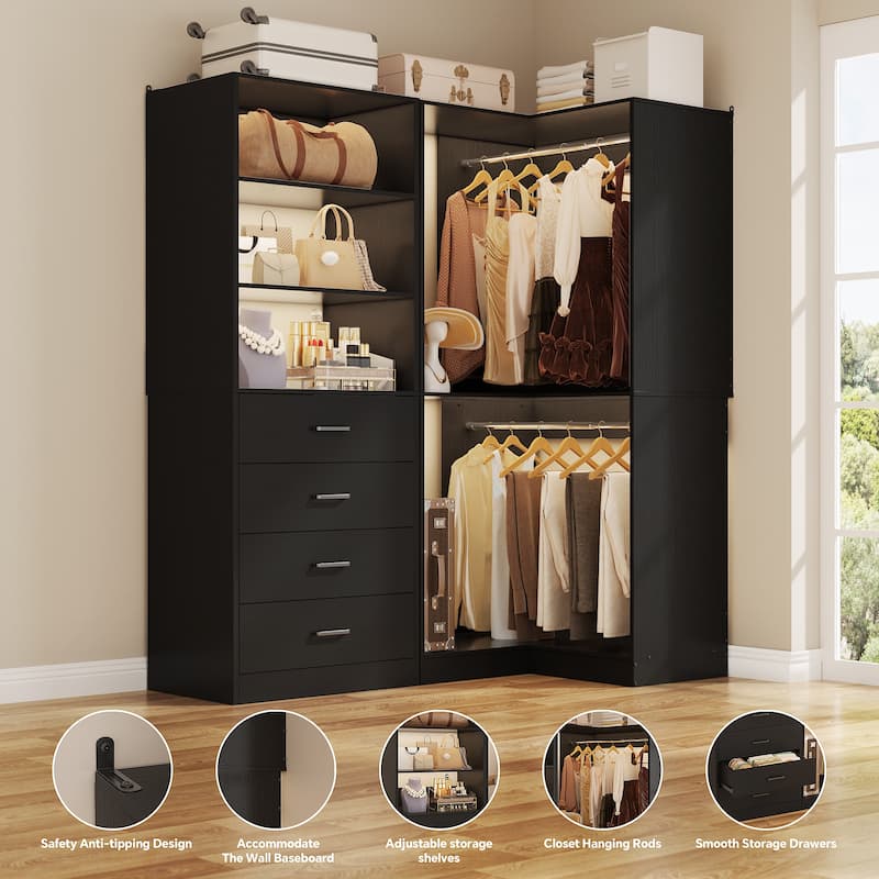 Cimly Set of 2 Corner Closet Organizer, Freestanding Closet System with Wooden Drawers