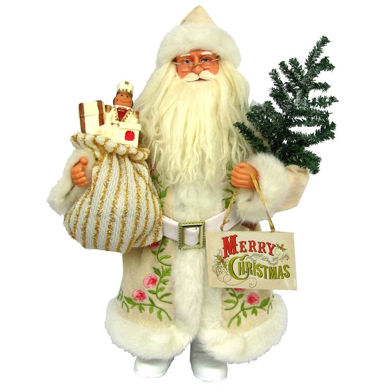 18" Standing Santa "Merry Christmas" Figurine with Sack of Gifts