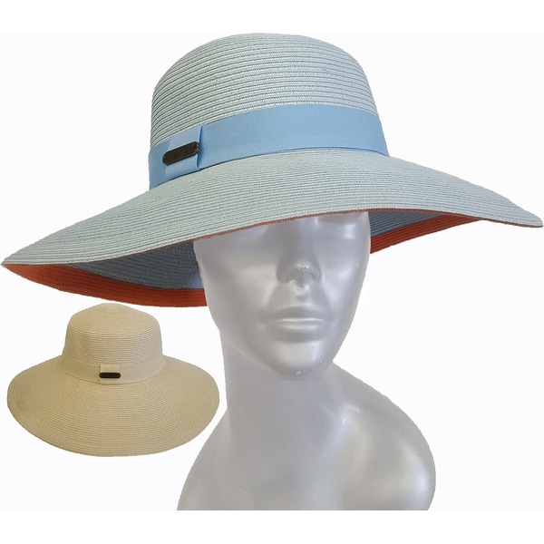 Women's Toyo straw floppy fedora braided summer wide brim hat. Opens flyout.