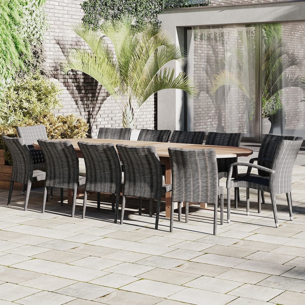 13pc Outdoor Patio Teak Extendible Dining Set - 13 Piece