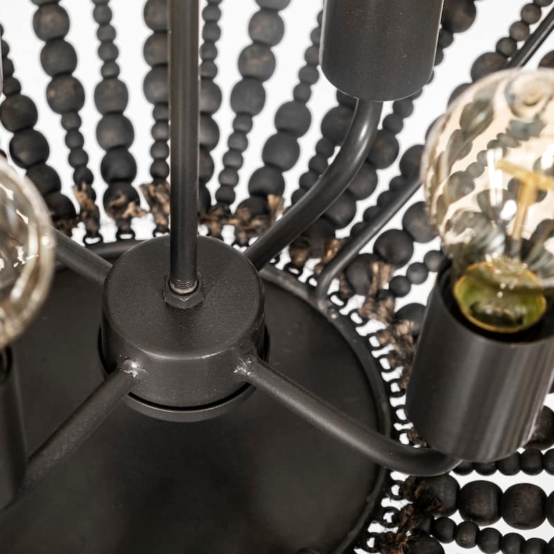 Liam I Black Wooden Bead Bowl-Shaped Chandelier