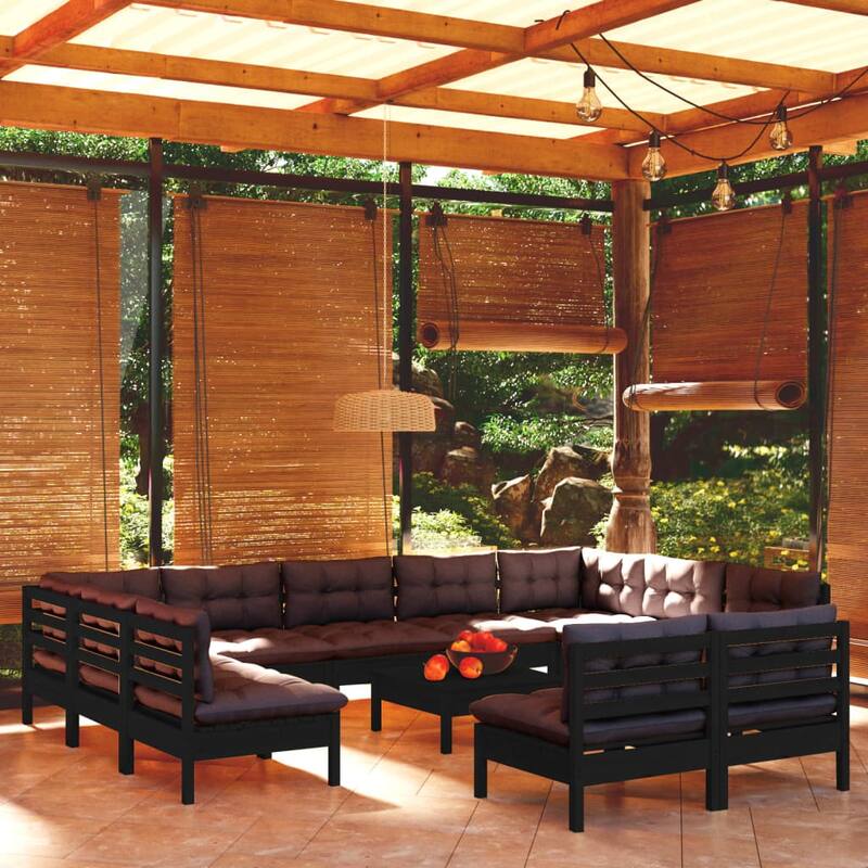 vidaXL Solid Pinewood Patio Lounge Set 12 Piece with Cushions Multi Colors