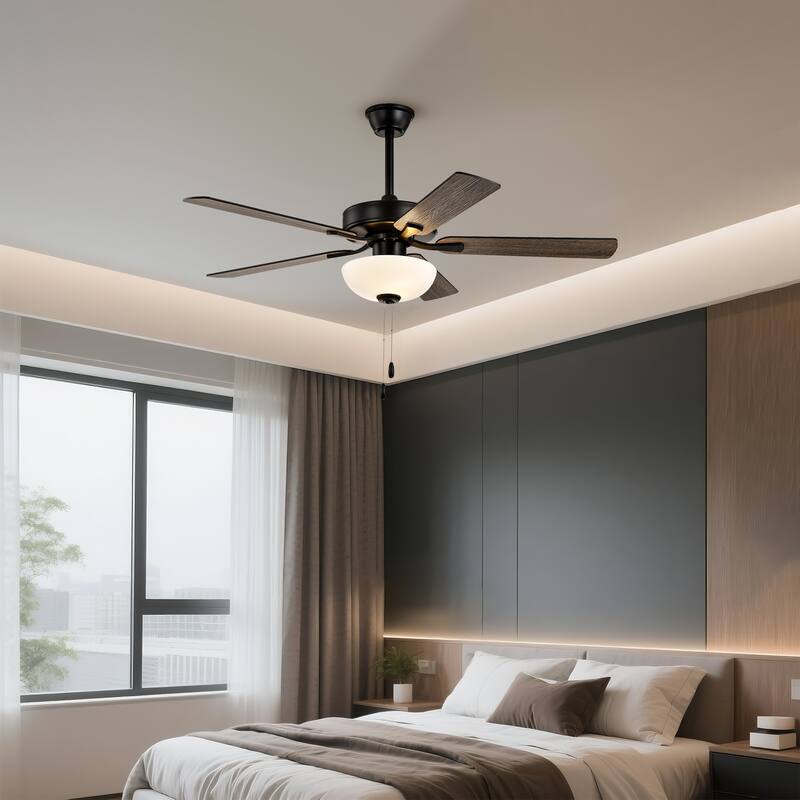 Matte Black 52 in. Indoor 5-Blade Reversible Ceiling Fan with Light Kit and Pull Chain