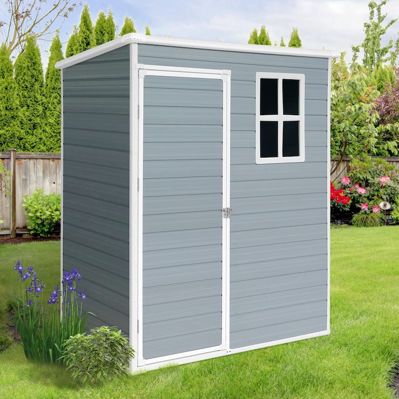 5ft x 3ft Resin Outdoor Storage Shed – Plastic Garden Shed with Floor & Lockable Door - Grey