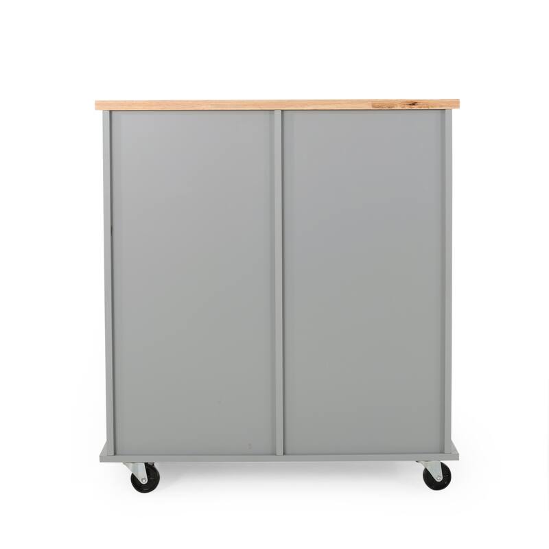 Multi-Functional Kitchen Cart with 2 Drawers, Cabinet, and Shelves - Rubberwood Top and Locking Wheels